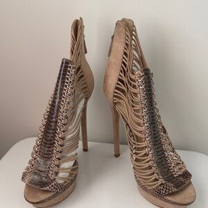Brian Atwood Beige and Brown Stiletto Heels
